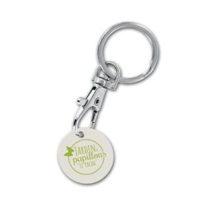 PORTE-CLE MOUSQUETON METAL AVEC JETON EN BIO-COMPOSITE BIOPLAST(r)