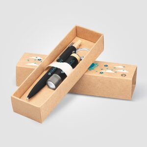 Coffret cadeau Reborn, stylo et lampe torche, aluminium recyclé avec accents en bambou - impression jet d’encre couleur intégrale