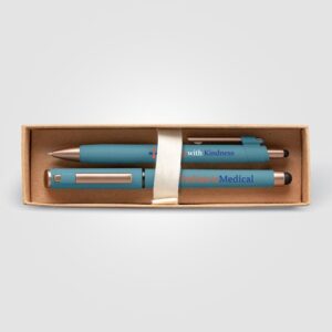 Coffret cadeau stylo York, plastique recyclé, finition bronze, boîte décorée - marquée