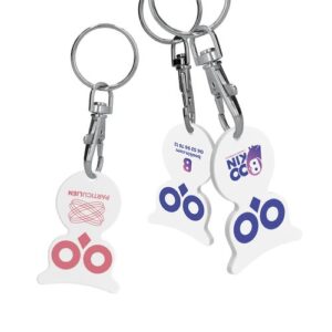 PORTE-CLE MOUSQUETON AVEC JETON FORME HIBOU