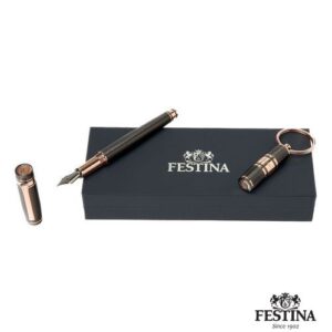 Set Porte-clefs Bold Stripe Gun & Rosegold + Stylo plume Bold Stripe Gun & Rosegold
