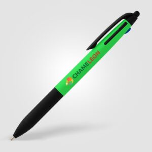 Stylo Malta 3-en-1 en plastique recyclé avec grip néon et multi-encres