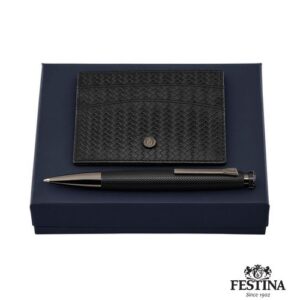 Parure Interlace Black (stylo bille & porte-cartes)