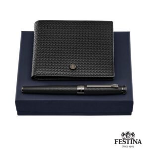 Parure Interlace Black (stylo roller & portefeuille)